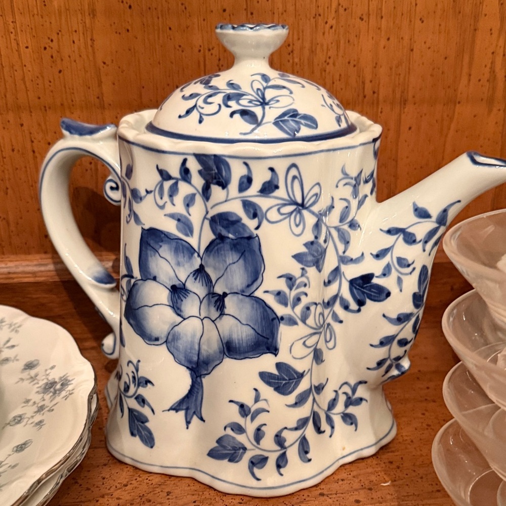 Blue and White Floral Teapot